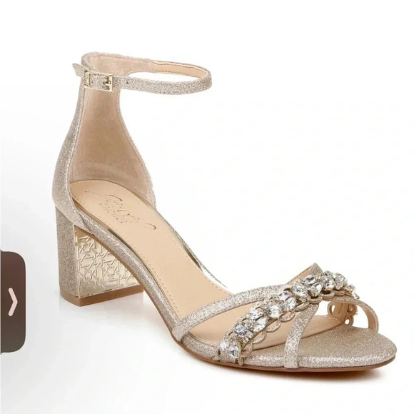 Badgley Mischka Silver Sparkle Rhinestones Chunky Heel Embellished Size 8 NWOB - Picture 2 of 7